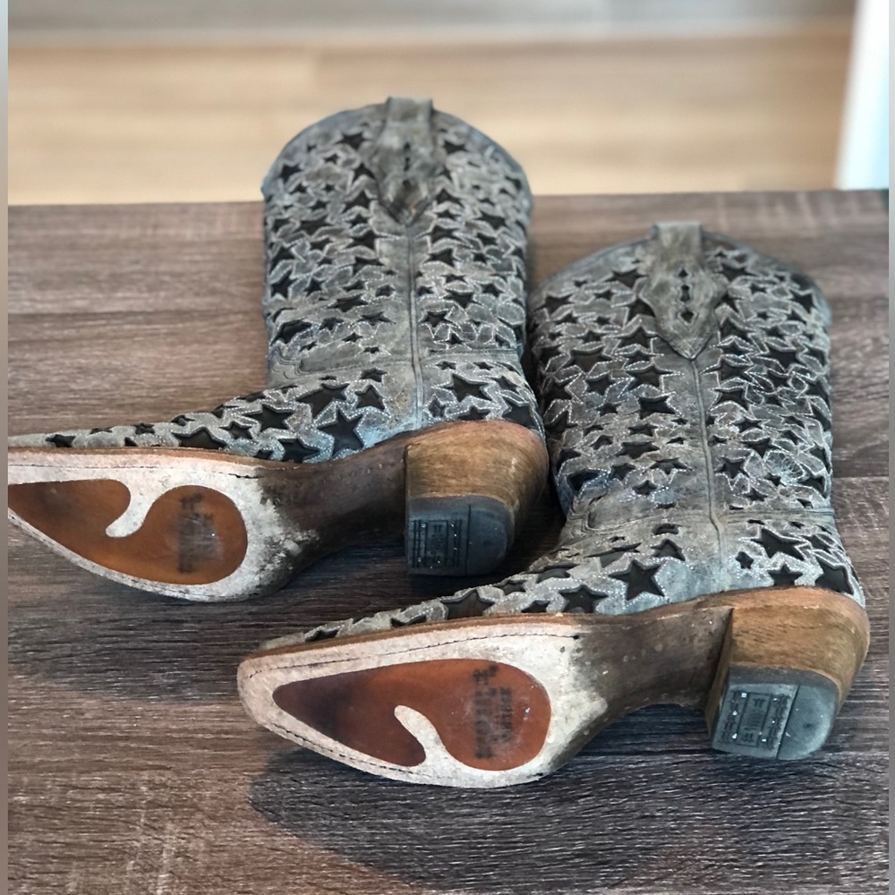 Star-Cut Suede Western Boots - Gray - Picture 4 of 5